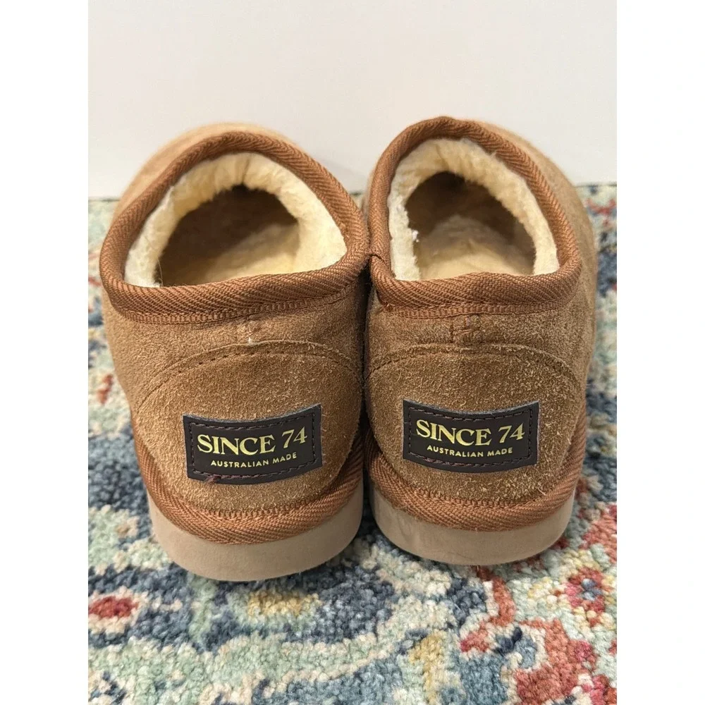 Australian Made Slippers Kids Size 4 Youth Brown Shearling Suede Cozy